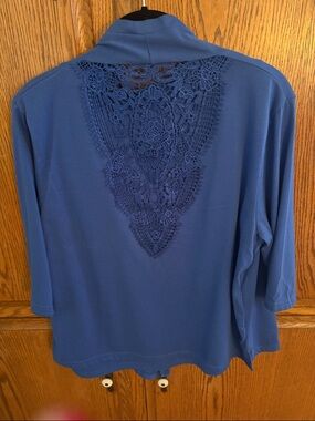 Cardigan with lace on back and matching blue high neck tank